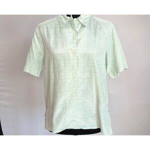 Petite S Light Green Geometric Print Short-Sleeve Button-Up Blouse